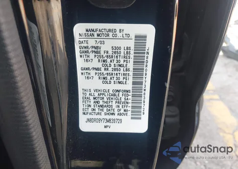 2003 Nissan Pathfinder Se из США, поврежденный, VIN JN8DR09Y73W839729